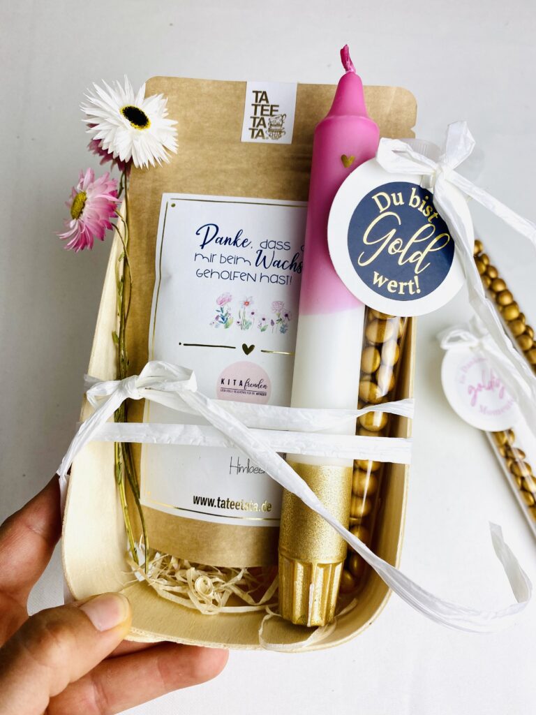 Geschenkset | Teemischung mit Dip Dye Kerze &amp; goldige Schoko Linsen ...