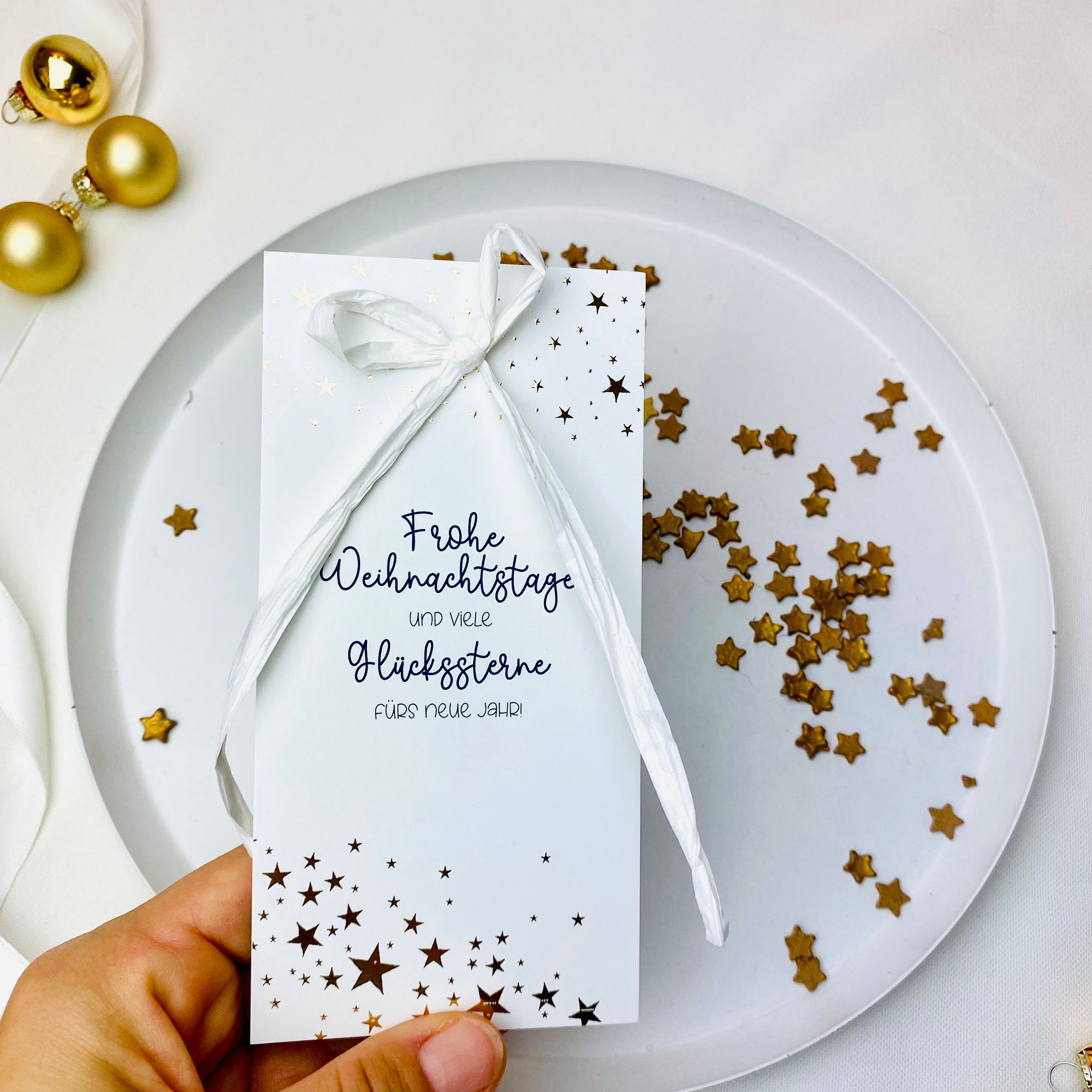 Karte, Frohe Weihnachten und viele Glückssterne fürs neue Jahr